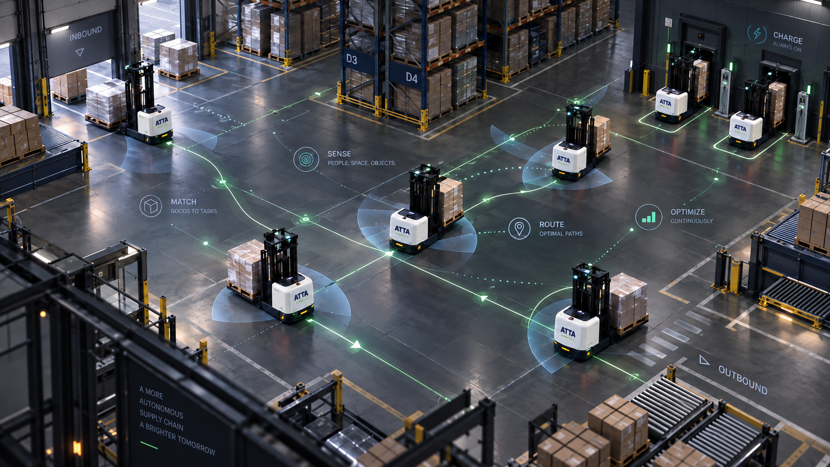 ATTA autonomous forklift swarm coordinated by Physical AI